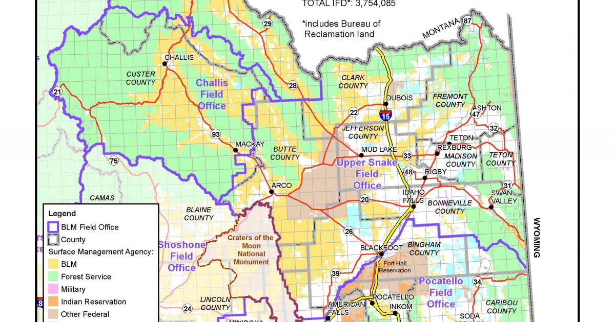 Idaho Falls District Map Bureau of Land Management
